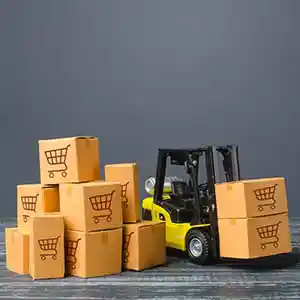 logistic boxes and forklift