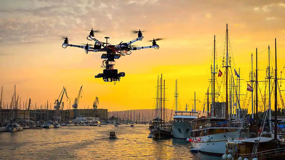 Drone over harbour